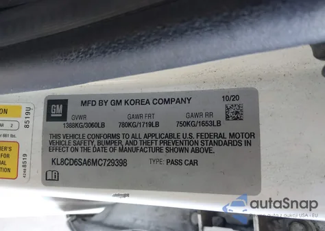 2021 Chevrolet Spark Fwd 1Lt Automatic z USA, uszkodzony, nr VIN KL8CD6SA6MC729398